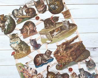 German Scraps - Cats and Kittens - Die Cuts, Cut Outs, Reproduction Vintage Style, Paper Ephemera, Junk Journal, Altered Art, Collage Paper