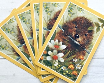 Vintage Animal Playing Cards - Set of 6 - Vintage Cards, Vintage Woodchuck Cards, Vintage Nature Ephemera, Old Junk Journal Card Ephemera