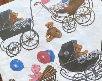 Vintage Gift Wrap - 1 Sheet - Vintage Wrapping, Paper Ephemera, Unused Sheet, Baby Shower, Cute Baby Gift Wrap, Vintage Babies, Teddy Bear