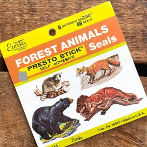 Pegatinas de animales del bosque vintage: pegatinas adhesivas Eureka Presto, sellos vintage, efímeras de papel, efímeras de animales, diario basura, material para manualidades