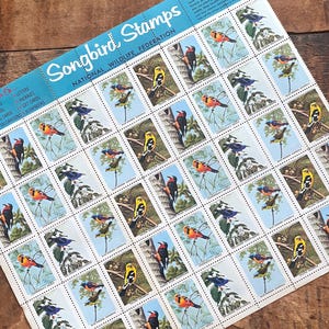 Vintage Unused 1963 Wildlife Songbird Stamps - Birds, Altered Art, Junk Journal, Scrapbooking, Mixed Media, Paper Ephemera, Craft Nature