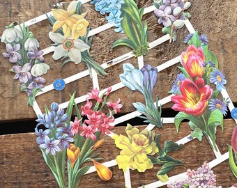 German Scraps - Die Cuts, Cut Outs, Reproduction, Vintage Style, Flowers, Paper Ephemera, Junk Journal, Flower Ephemera, Nature