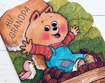 Tarjeta de Acción de Gracias vintage - Sin usar - Tarjeta de felicitación vintage de Hallmark, Tarjeta para la abuela, Recuerdos de Acción de Gracias, Recuerdos de ardillas, Abuelo