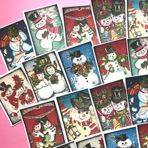 Pegatinas de muñeco de nieve - Juego de 18 - Pegatinas hechas a mano, Navidad vintage, Pegatinas para planificador, Navidad bonita, Pegatinas navideñas, Muñeco de nieve vintage