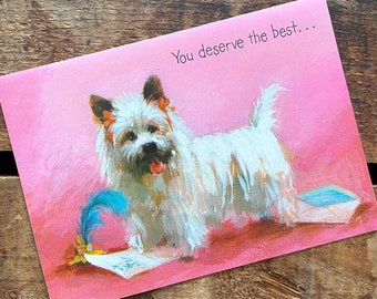 Vintage Unused Dog Best Wishes Card - Old Greeting Card, Paper Ephemera, Junk Journal, Cute Puppy, Children's Card, Congrats, 1970s Kitsch