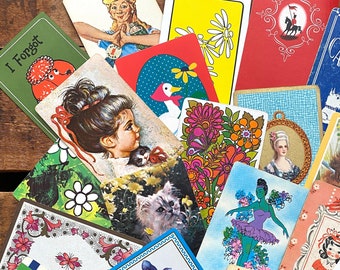 Vintage Playing Cards - Set of 50 - Vintage Cards, Vintage Children Cards, Scrapbooking Ephemera, Junk Journal, Altered Art, Junk Journal