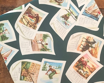 Vintage Sports Gift Wrap - 1 Unused Sheet - Old Wrapping Paper Ephemera, Junk Journal, Craft Supply, Father's Day, For Men, Calendar Pages