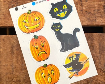 Vintage Halloween Sticker Sheet - Vintage Stickers, Vintage Dennison Seals, Dennison Halloween Seals, Halloween Ephemera, Pumpkin, Black Cat