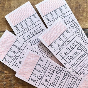 Vintage Britische Bustickets - 5er-Set - Papier Ephemera, Junk-Journal, altes Reiselot, UK-Transporttickets, Transportticket Stub