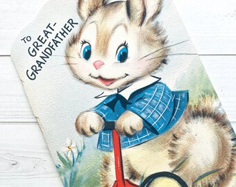 Vintage Father's Day Card - Unused - Vintage Hallmark Card, Unused Paper Ephemera, Bunny Card, Vintage Father Card, Great Grandfather Card