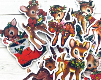 Deer Stickers - Set of 15 - Cute Christmas Stickers, Junk Journal Paper Ephemera, Craft Supplies, Christmas Ephemera, Journal Stickers