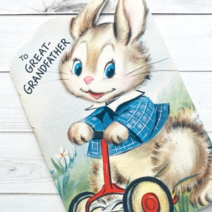 Tarjeta vintage del Día del Padre (sin usar) - Tarjeta vintage de Hallmark, efímera de papel sin usar, tarjeta de conejito, tarjeta vintage del padre, tarjeta del bisabuelo