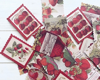 Strawberry Stickers - Set of 44 - Junk Journal Ephemera Supply