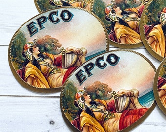 Etiquetas vintage para puros - Juego de 3 - Etiquetas vintage para mujer, objetos de colección vintage, objetos de colección relacionados con el tabaco, etiquetas para diarios de recortes, material para manualidades, puros Epco