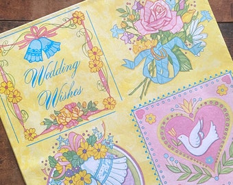 Vintage Wedding Gift Wrap - 1 Unused Sheet - Old Wrapping Paper Ephemera, Mod MCM, Bridal Shower, Bride, Junk Journal, Craft Supply, Bells