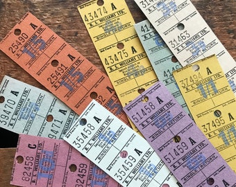 Vintage British Bus Tickets - 10 Strips - Vintage Tickets, Vintage Paper Ephemera, Vintage Bus Tickets, Old Tickets, Junk Journal Tickets