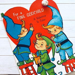 Vintage Valentine Card - Unused - Vintage Greeting Card, Vintage Elf Card, Unused Valentine Ephemera, Vintage Godchild Card, Juvenile Card