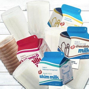 Troquelado de leche vintage de los años 90 (seleccionar opción) - Tarjeta didáctica escolar, imagen de cartón, troquelado de nutrición, bebida, efímera de papel con alimentos antiguos