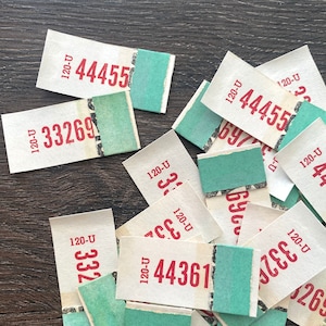 Vintage Bingo Pull Tabs - 20er Set - Junk Journal, Vintage Ephemera, Vintage Zubehör, Vintage Bingo Zahlen, Vintage Zahlen Tab, Lotterie