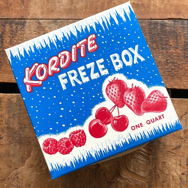 Vintage Kordite Freze Box - 1 Box - Vintage Packaging, Novelty Ice Cream Ephemera, Vintage Kitchen Décor, Mid Century Decor, Red White Blue