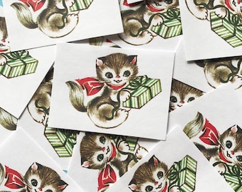 Stickers chaton de Noël - Lot de 16 - Stickers journal indésirable fait main