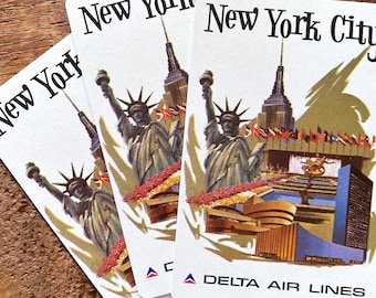 Baraja de cartas vintage de los años 70 con publicidad de Delta Air Lines de Nueva York (juego de 3)