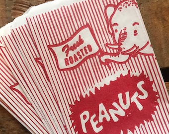 Peanut Bags - Set of 10 - Paper Bag, Treat Bag,  Merchandise Bags, Circus Bags, Junk Journal Paper Supply, Craft Supplies, Paper Ephemera