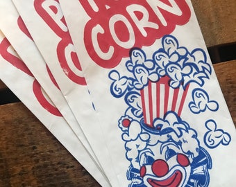 Popcorn Bags - Set of 10 - Paper Bag, Treat Bag,  Merchandise Bags, Circus Bags, Junk Journal Paper Supply, Craft Supplies, Paper Ephemera