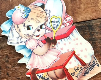 Vintage Kitten Valentine - Unused Valentine, NOS Valentine, Kitten Ephemera, Vintage Cat Card, Valentine Ephemera, Cute Heart Valentine