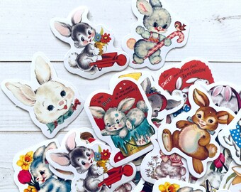 Bunny Stickers - Set of 46 - Rabbit Stickers, Junk Journal Paper Ephemera, Craft Supplies, Cute Easter Bunnies, Valentine Stickers, Children