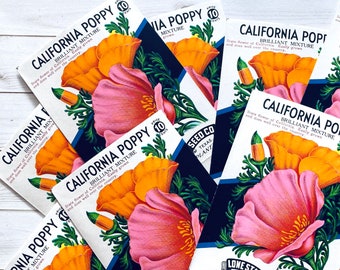 Vintage Flower Seed Packets EMPTY - California Poppy - Set of 4 - Vintage Ephemera, Junk Journal, Craft Supplies, Flower Ephemera, Seed Pack