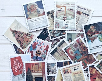Christmas Stickers - Set of 42 - Santa Stickers, Junk Journal Paper Ephemera, Craft Supplies, Advertising Stickers, Vintage Style Ads