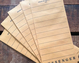 Vintage Official State of Tennessee Messenger Envelopes - Set of 5 - Kraft Envelopes, Paper Ephemera, Junk Journal, Unused Craft Supplies