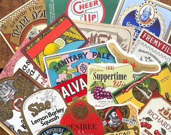 Vintage Assorted Labels Lot - Set of 27 - Paper Ephemera, Alcohol Food Drink Labels, Junk Journal Old Paper Pack Lot, Craft Supplies Collage