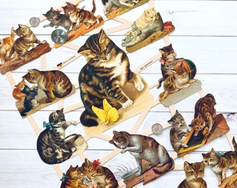 German Scraps - Kittens and Cats - Die Cuts, Cut Outs, Vintage Style, Vintage Inspired, Paper Ephemera, Reproduction, Cat Scrapbooking Paper