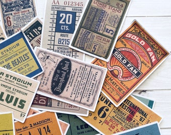 Ticket Stickers - Set of 30 - Ticket Ephemera, Junk Journal Paper Ephemera, Concert Tickets, Music Ephemera, Craft Supplies, Planner Supply