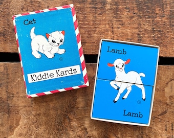 Vintage Kiddie Kards Card Game - Complete - Children's Cards, Junk Journal, Paper Ephemera, Junk Journal, 1940s Matching Game, Animal Cards