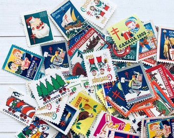 Vintage Christmas Stamps (Seals) - Assorted Random Set of 150 - Gummed Seals, Xmas Charity Seals, Junk Journal, Paper Ephemera, Holiday Lot