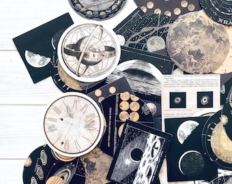 Space Stickers - Set of 46 - Solar System, Moon, Stars, Constellations, Junk Journal Paper Ephemera, Planner Craft Supplies, Travel Stickers