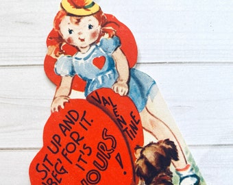 Vintage Girl Valentine - Ongebruikte Valentine, NOS Valentine, Girl Ephemera, Vintage Girl Card, Valentine Ephemera, Kind Valentine, Puppy