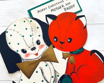 Vintage kerstkaart - ongebruikt - Vintage Hallmark wenskaart, Hallmark Kitten Card, ongebruikte kerstkaart, kerstephemera, juveniel