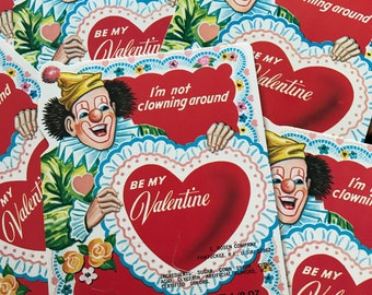 Vintage Clown Valentine - Unused Valentine, Vintage Lollipop Card, Clown Ephemera, Candy Card, NOS Valentine, Children Card, Vintage Circus