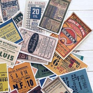 Ticket Stickers - Set of 30 - Ticket Ephemera, Junk Journal Paper Ephemera, Concert Tickets, Music Ephemera, Craft Supplies, Planner Supply