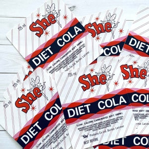 Vintage Getränkeetiketten - 5er-Set - Vintage Etiketten, Junk Journal NOS Etiketten, Vintage Papier Ephemera, alte englische Sodaetiketten, She Label Cola