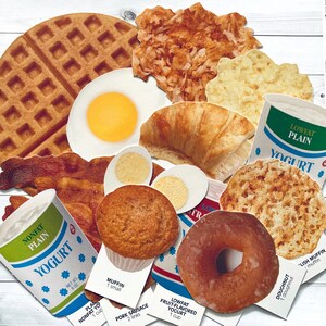 Desayuno vintage de los 90 (seleccionar opción): tarjeta didáctica escolar, imagen de cartón, troquelado de nutrición, efímera de papel con alimentos antiguos