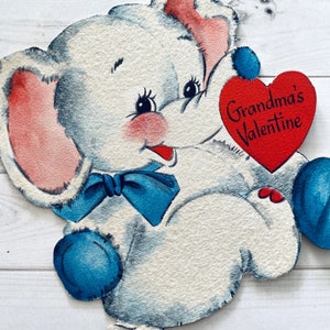 Vintage Elephant Valentine - Saint-Valentin inutilisée, carte poinçon vintage, NOS Valentine, éléphant éphémère, carte de la Saint-Valentin grand-mère grand-mère