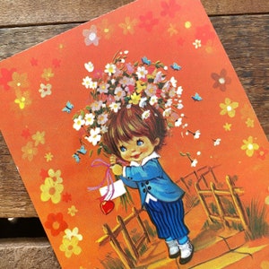 Postal vintage sin usar de un niño holandés: postal antigua, efímera de papel, diario basura, materiales para manualidades, Kruger vintage, material para manualidades, tarjeta floral