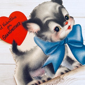 Gatito vintage de San Valentín - San Valentín sin usar, tarjeta vintage de Hallmark, San Valentín NOS, efímera de gatito, tarjeta vintage de San Valentín, tarjeta de abuela