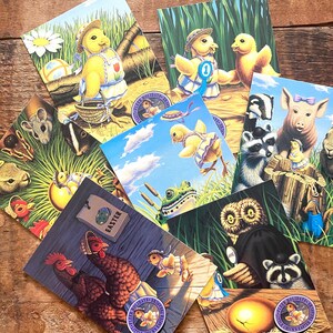 Vintage Urlaub Ostern Sammelkarten - Set von 7 - Junk Journal, Papier Ephemera, 90er Story Karten, süßes Küken, Bastelbedarf, Kinderkarte