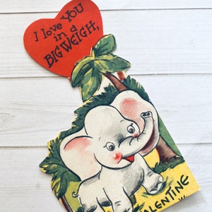 Elefante vintage de San Valentín: San Valentín sin usar, San Valentín NOS, efímera de elefante, tarjeta de elefante vintage, efímera de San Valentín, San Valentín con animales